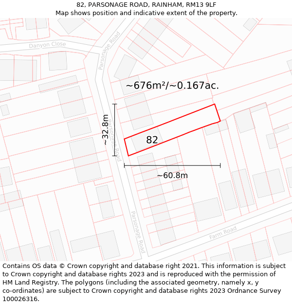 82, PARSONAGE ROAD, RAINHAM, RM13 9LF: Plot and title map