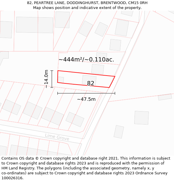 82, PEARTREE LANE, DODDINGHURST, BRENTWOOD, CM15 0RH: Plot and title map