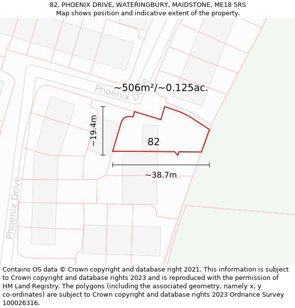 82, PHOENIX DRIVE, WATERINGBURY, MAIDSTONE, ME18 5RS: Plot and title map