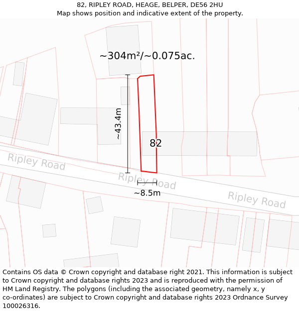 82, RIPLEY ROAD, HEAGE, BELPER, DE56 2HU: Plot and title map