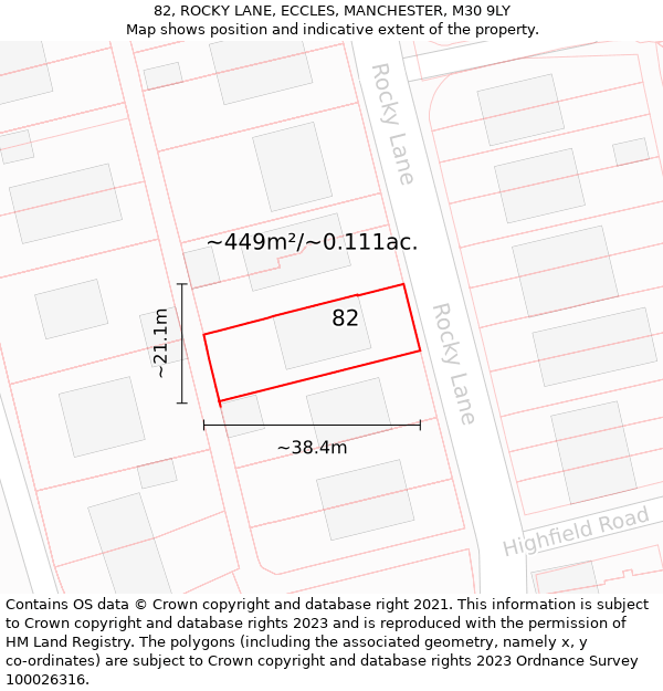 82, ROCKY LANE, ECCLES, MANCHESTER, M30 9LY: Plot and title map