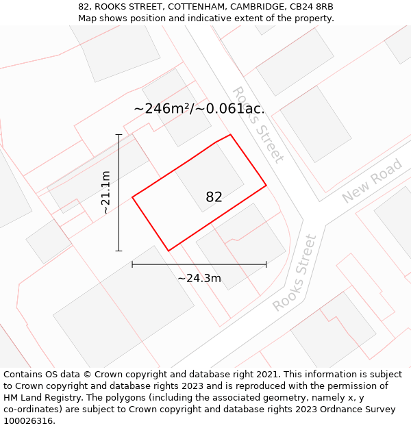 82, ROOKS STREET, COTTENHAM, CAMBRIDGE, CB24 8RB: Plot and title map