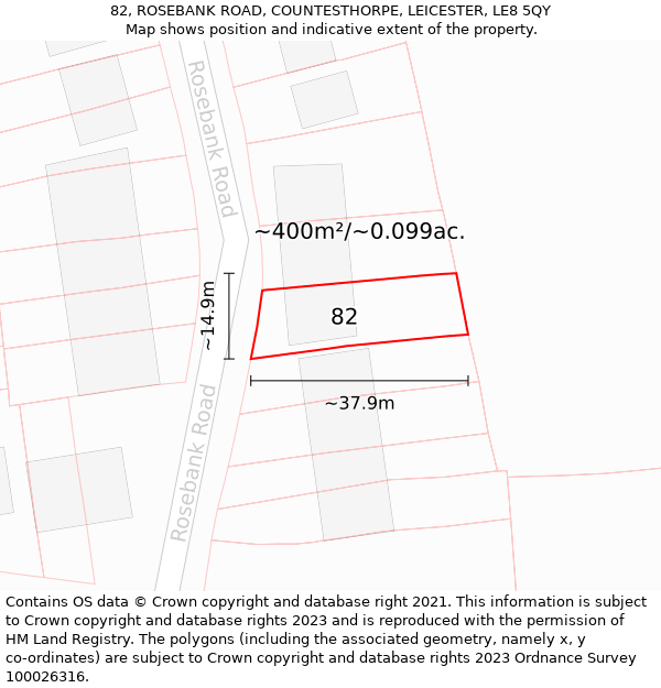 82, ROSEBANK ROAD, COUNTESTHORPE, LEICESTER, LE8 5QY: Plot and title map