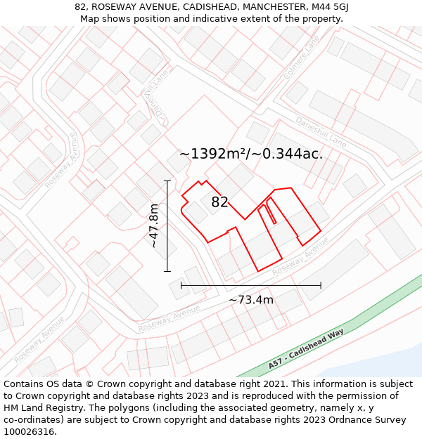 82, ROSEWAY AVENUE, CADISHEAD, MANCHESTER, M44 5GJ: Plot and title map