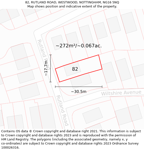 82, RUTLAND ROAD, WESTWOOD, NOTTINGHAM, NG16 5NQ: Plot and title map