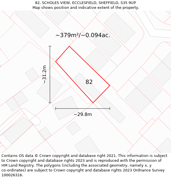 82, SCHOLES VIEW, ECCLESFIELD, SHEFFIELD, S35 9UP: Plot and title map