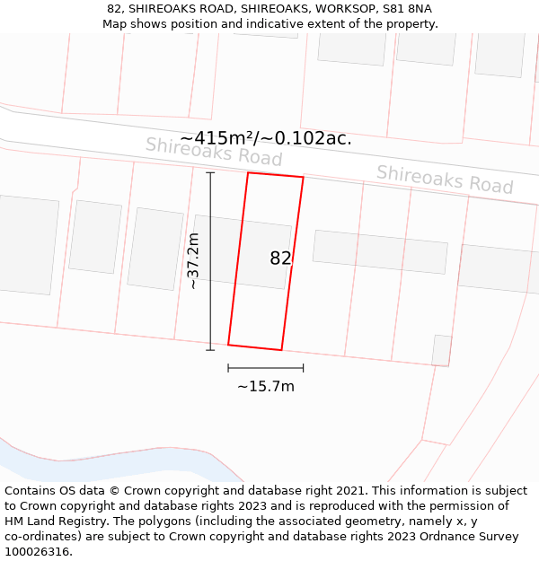 82, SHIREOAKS ROAD, SHIREOAKS, WORKSOP, S81 8NA: Plot and title map