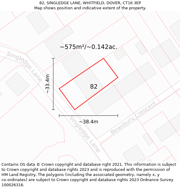 82, SINGLEDGE LANE, WHITFIELD, DOVER, CT16 3EP: Plot and title map