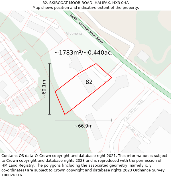 82, SKIRCOAT MOOR ROAD, HALIFAX, HX3 0HA: Plot and title map