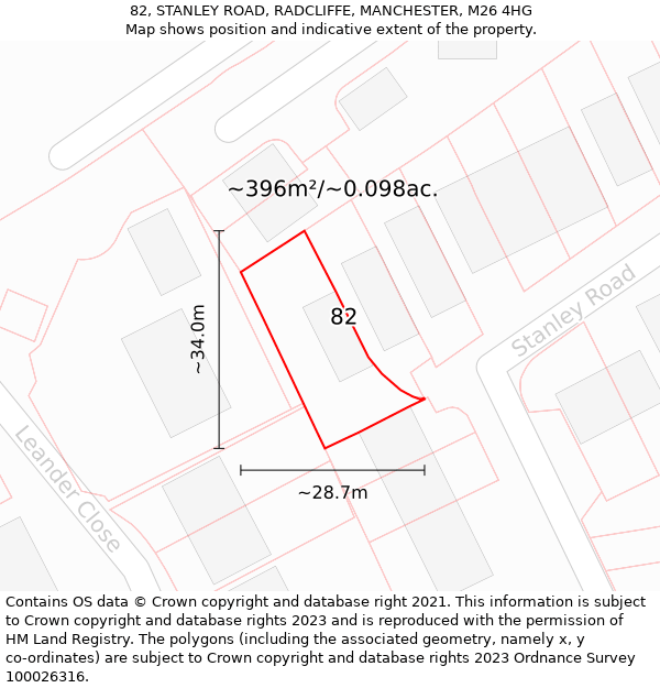 82, STANLEY ROAD, RADCLIFFE, MANCHESTER, M26 4HG: Plot and title map