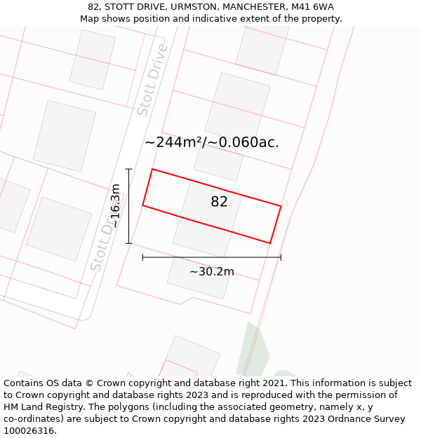 82, STOTT DRIVE, URMSTON, MANCHESTER, M41 6WA: Plot and title map