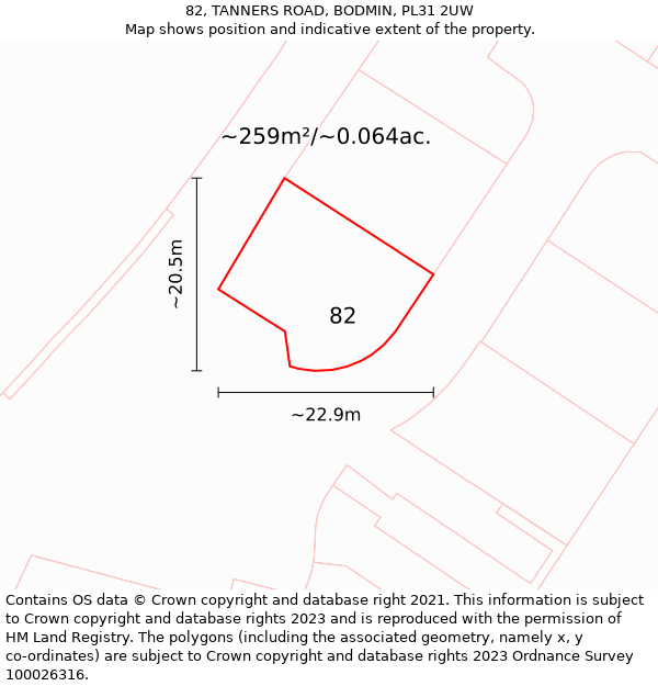 82, TANNERS ROAD, BODMIN, PL31 2UW: Plot and title map