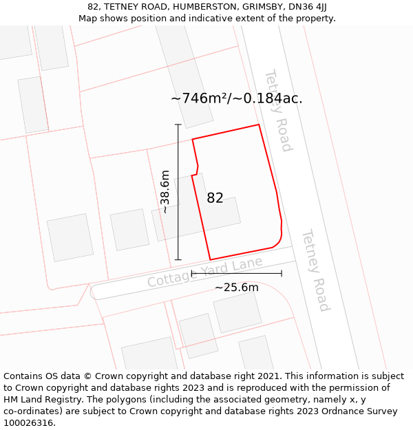 82, TETNEY ROAD, HUMBERSTON, GRIMSBY, DN36 4JJ: Plot and title map