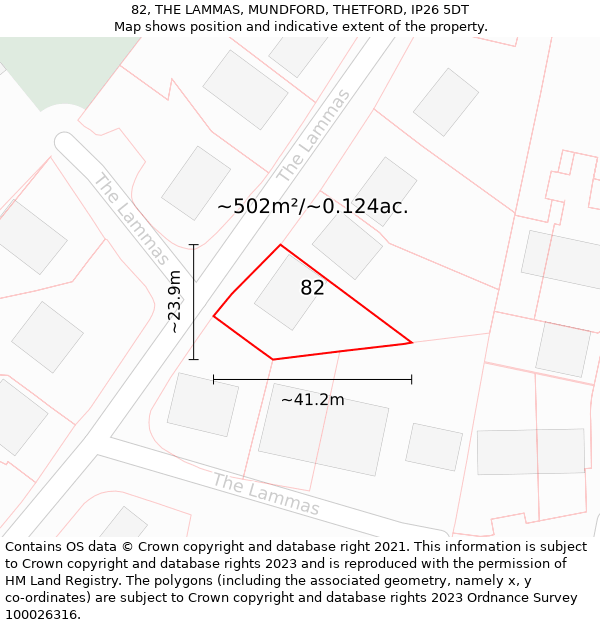 82, THE LAMMAS, MUNDFORD, THETFORD, IP26 5DT: Plot and title map