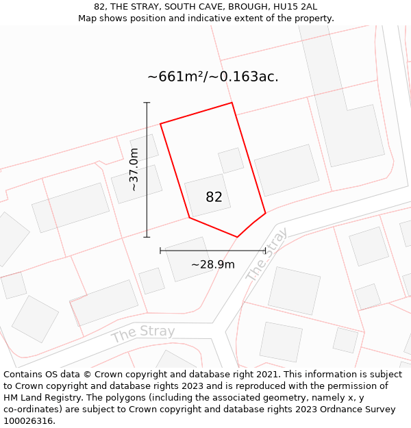 82, THE STRAY, SOUTH CAVE, BROUGH, HU15 2AL: Plot and title map