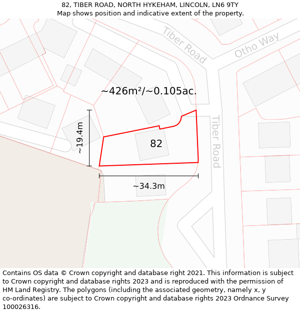 82, TIBER ROAD, NORTH HYKEHAM, LINCOLN, LN6 9TY: Plot and title map