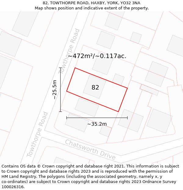 82, TOWTHORPE ROAD, HAXBY, YORK, YO32 3NA: Plot and title map