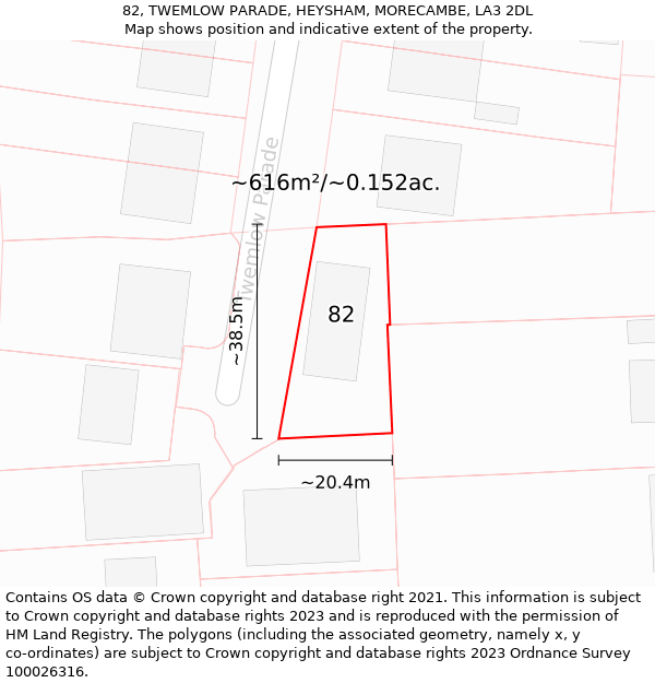 82, TWEMLOW PARADE, HEYSHAM, MORECAMBE, LA3 2DL: Plot and title map