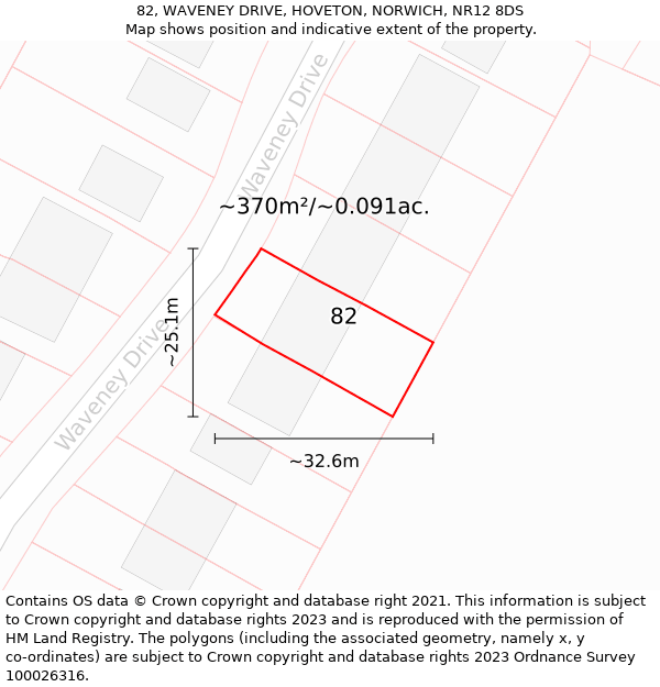 82, WAVENEY DRIVE, HOVETON, NORWICH, NR12 8DS: Plot and title map