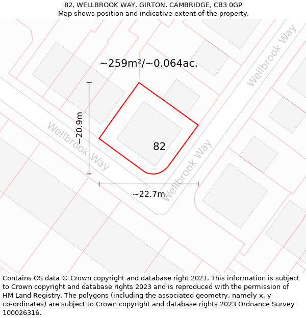 82, WELLBROOK WAY, GIRTON, CAMBRIDGE, CB3 0GP: Plot and title map