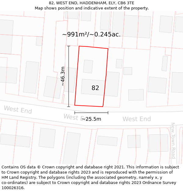 82, WEST END, HADDENHAM, ELY, CB6 3TE: Plot and title map