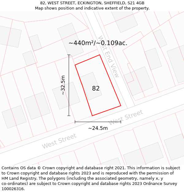 82, WEST STREET, ECKINGTON, SHEFFIELD, S21 4GB: Plot and title map