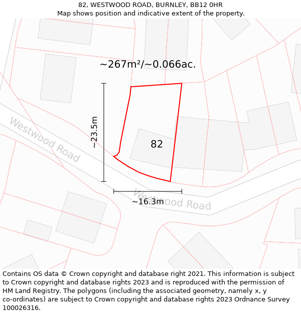 82, WESTWOOD ROAD, BURNLEY, BB12 0HR: Plot and title map