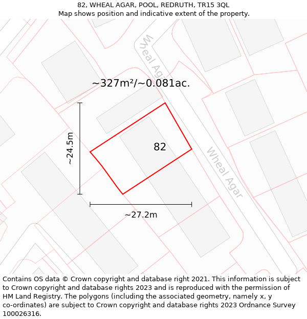 82, WHEAL AGAR, POOL, REDRUTH, TR15 3QL: Plot and title map