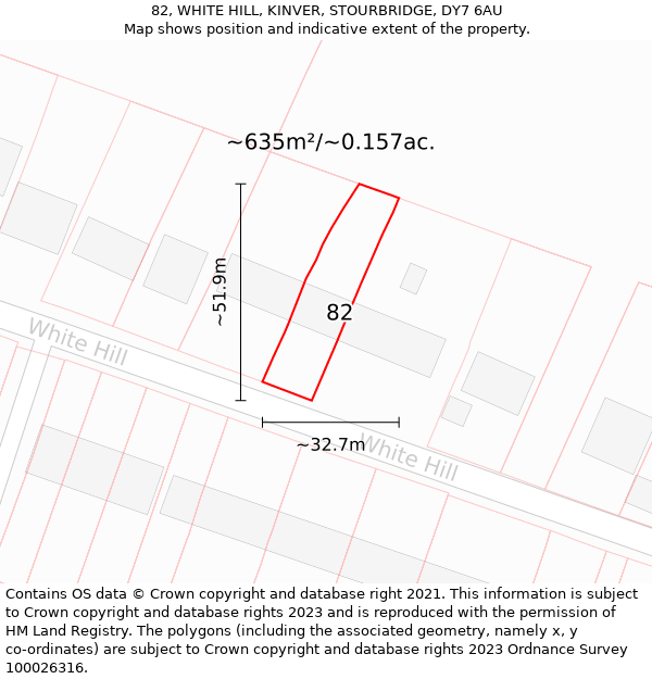 82, WHITE HILL, KINVER, STOURBRIDGE, DY7 6AU: Plot and title map