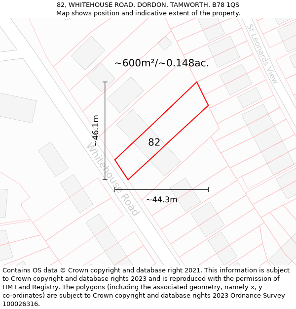 82, WHITEHOUSE ROAD, DORDON, TAMWORTH, B78 1QS: Plot and title map