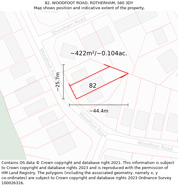 82, WOODFOOT ROAD, ROTHERHAM, S60 3DY: Plot and title map