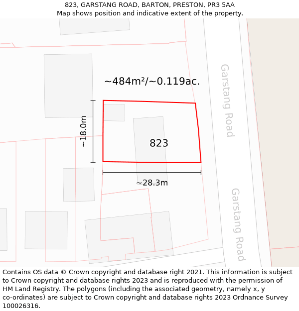 823, GARSTANG ROAD, BARTON, PRESTON, PR3 5AA: Plot and title map