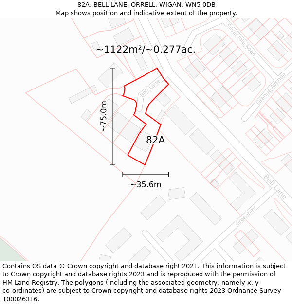 82A, BELL LANE, ORRELL, WIGAN, WN5 0DB: Plot and title map