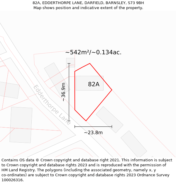 82A, EDDERTHORPE LANE, DARFIELD, BARNSLEY, S73 9BH: Plot and title map