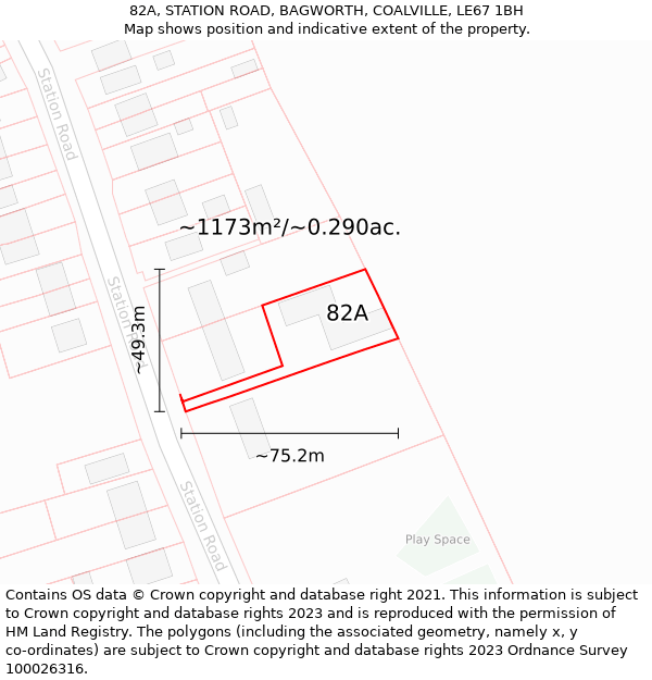 82A, STATION ROAD, BAGWORTH, COALVILLE, LE67 1BH: Plot and title map