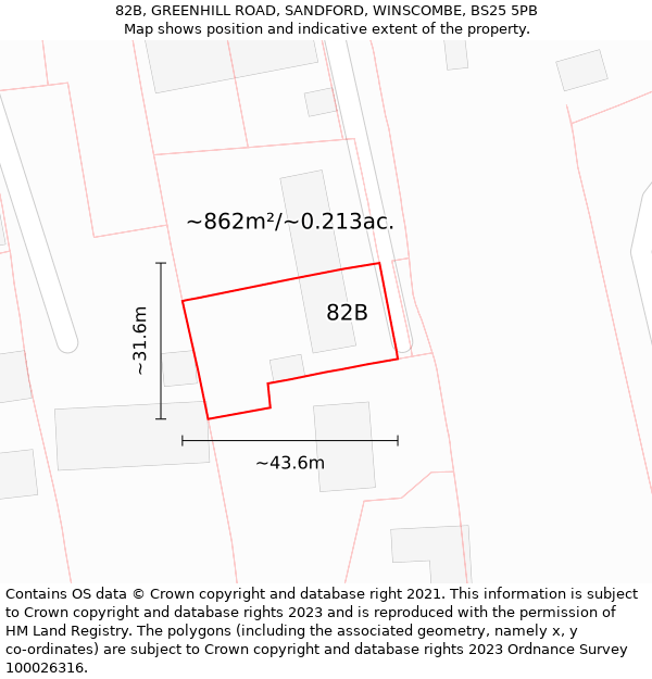 82B, GREENHILL ROAD, SANDFORD, WINSCOMBE, BS25 5PB: Plot and title map