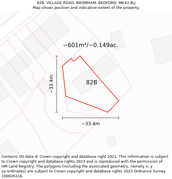 82B, VILLAGE ROAD, BROMHAM, BEDFORD, MK43 8LJ: Plot and title map