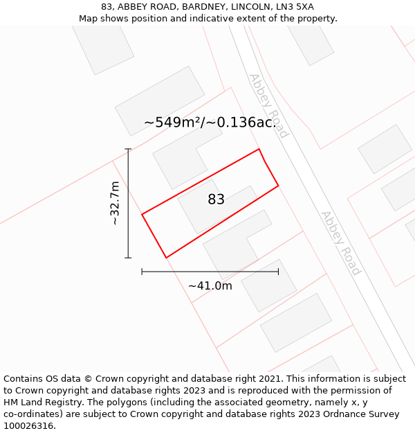 83, ABBEY ROAD, BARDNEY, LINCOLN, LN3 5XA: Plot and title map