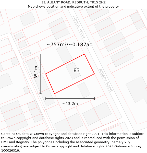 83, ALBANY ROAD, REDRUTH, TR15 2HZ: Plot and title map