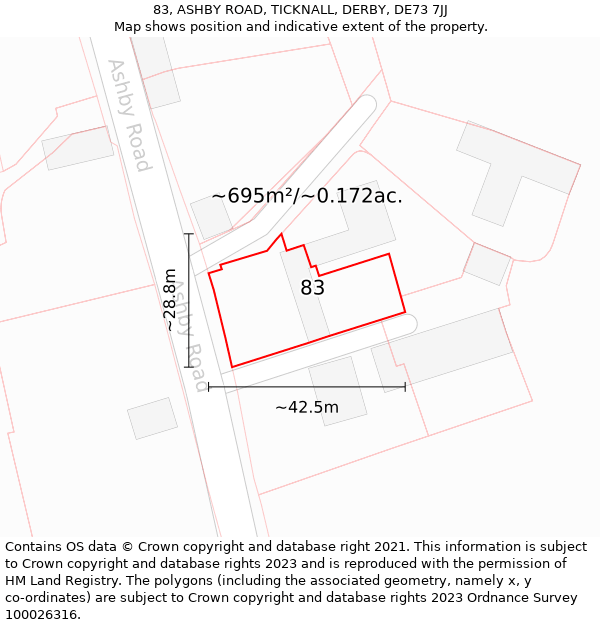 83, ASHBY ROAD, TICKNALL, DERBY, DE73 7JJ: Plot and title map