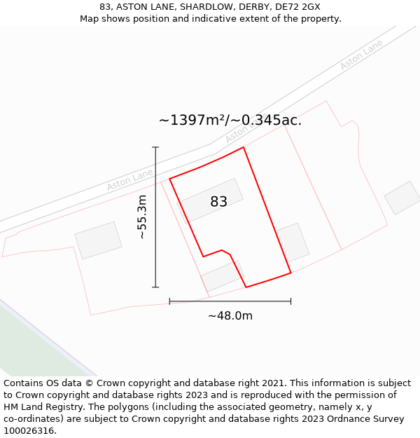 83, ASTON LANE, SHARDLOW, DERBY, DE72 2GX: Plot and title map