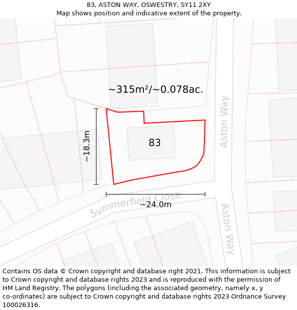 83, ASTON WAY, OSWESTRY, SY11 2XY: Plot and title map