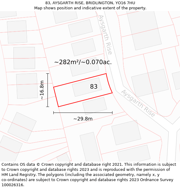 83, AYSGARTH RISE, BRIDLINGTON, YO16 7HU: Plot and title map