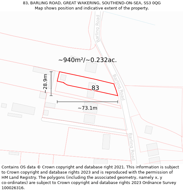 83, BARLING ROAD, GREAT WAKERING, SOUTHEND-ON-SEA, SS3 0QG: Plot and title map