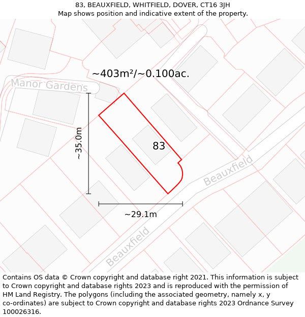 83, BEAUXFIELD, WHITFIELD, DOVER, CT16 3JH: Plot and title map