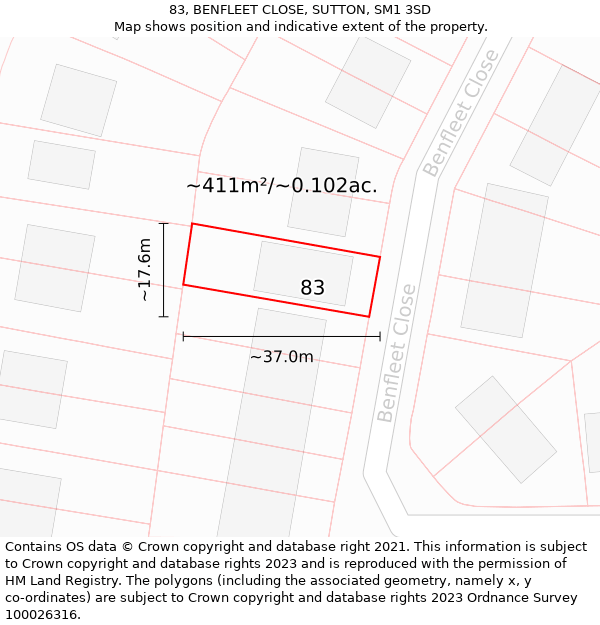 83, BENFLEET CLOSE, SUTTON, SM1 3SD: Plot and title map