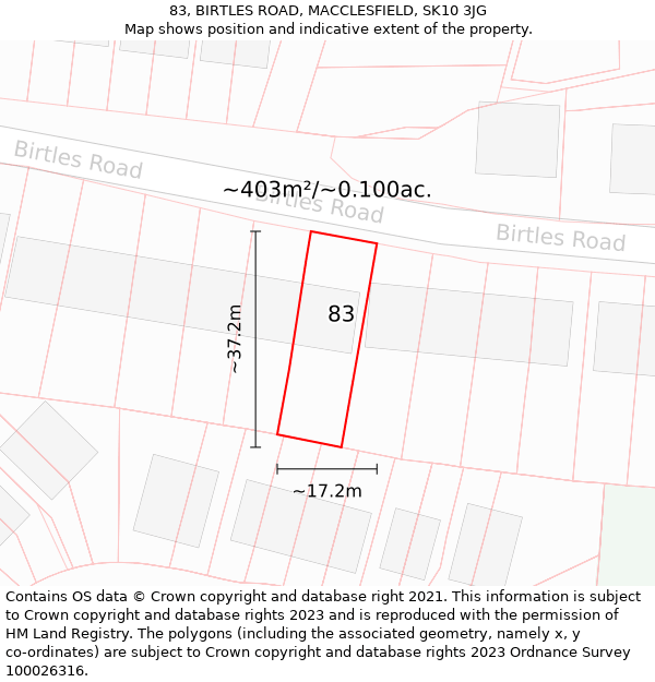 83, BIRTLES ROAD, MACCLESFIELD, SK10 3JG: Plot and title map