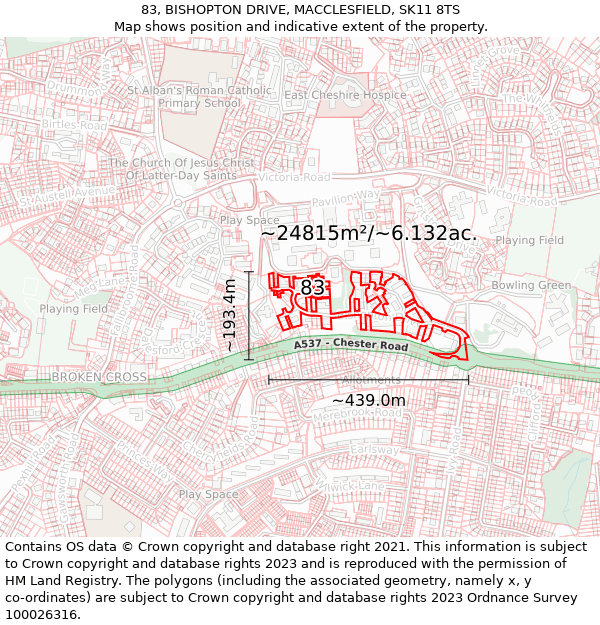 83, BISHOPTON DRIVE, MACCLESFIELD, SK11 8TS: Plot and title map