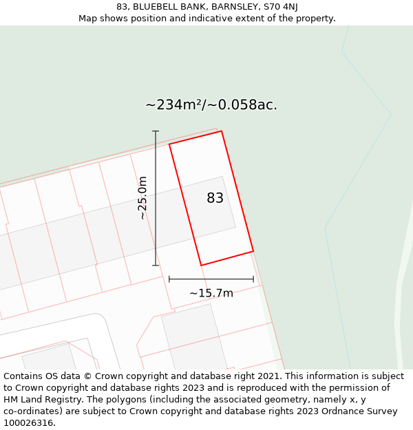 83, BLUEBELL BANK, BARNSLEY, S70 4NJ: Plot and title map