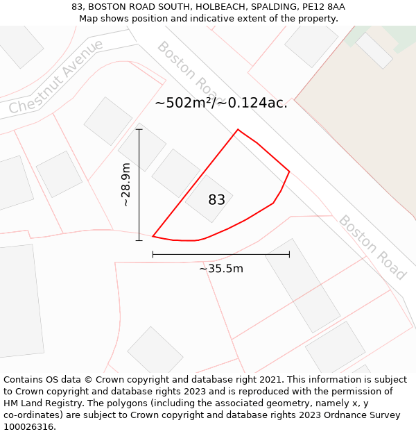 83, BOSTON ROAD SOUTH, HOLBEACH, SPALDING, PE12 8AA: Plot and title map